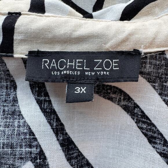 Rachel Zoe Palm Print Button Down Shirt 3X Women Black White Linen Rayon Boxy - Picture 6 of 8